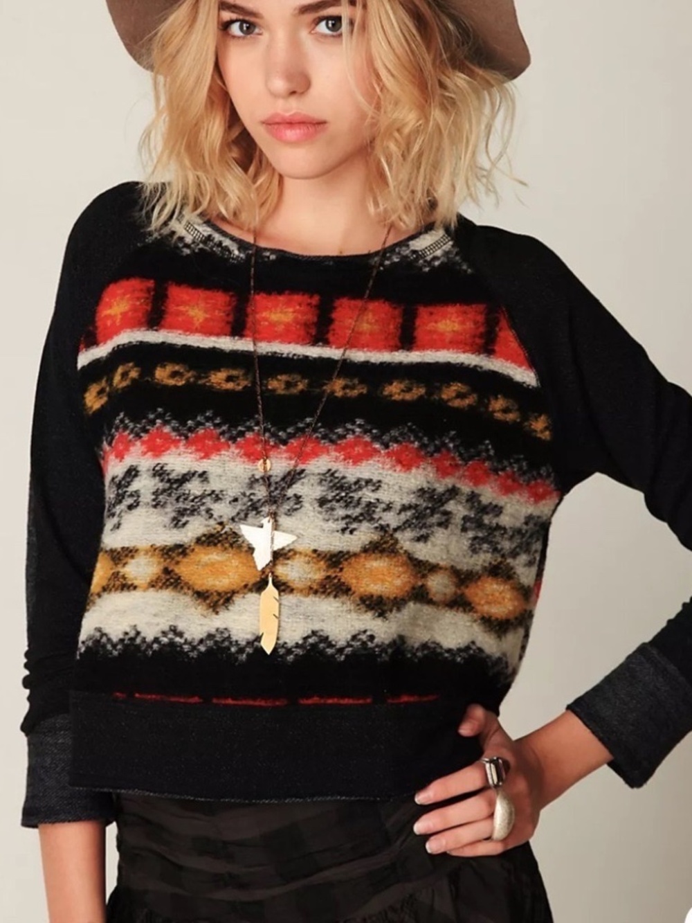 Dolan Free People Sz Small Heavy Knit Pieced Pullover Sweater Colorful Geometric